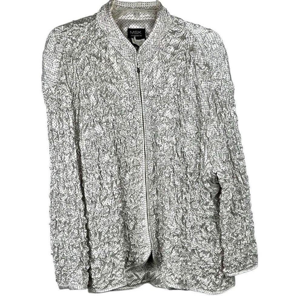 MSK Polka Dot Sequin Textured Long Sleeve Zip Jacket 2X